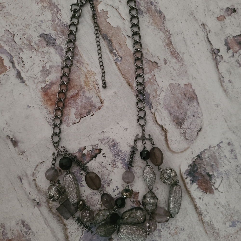 3-Strand Statement Necklace,  Black/Gray, Gunmetal - Picture 3 of 6